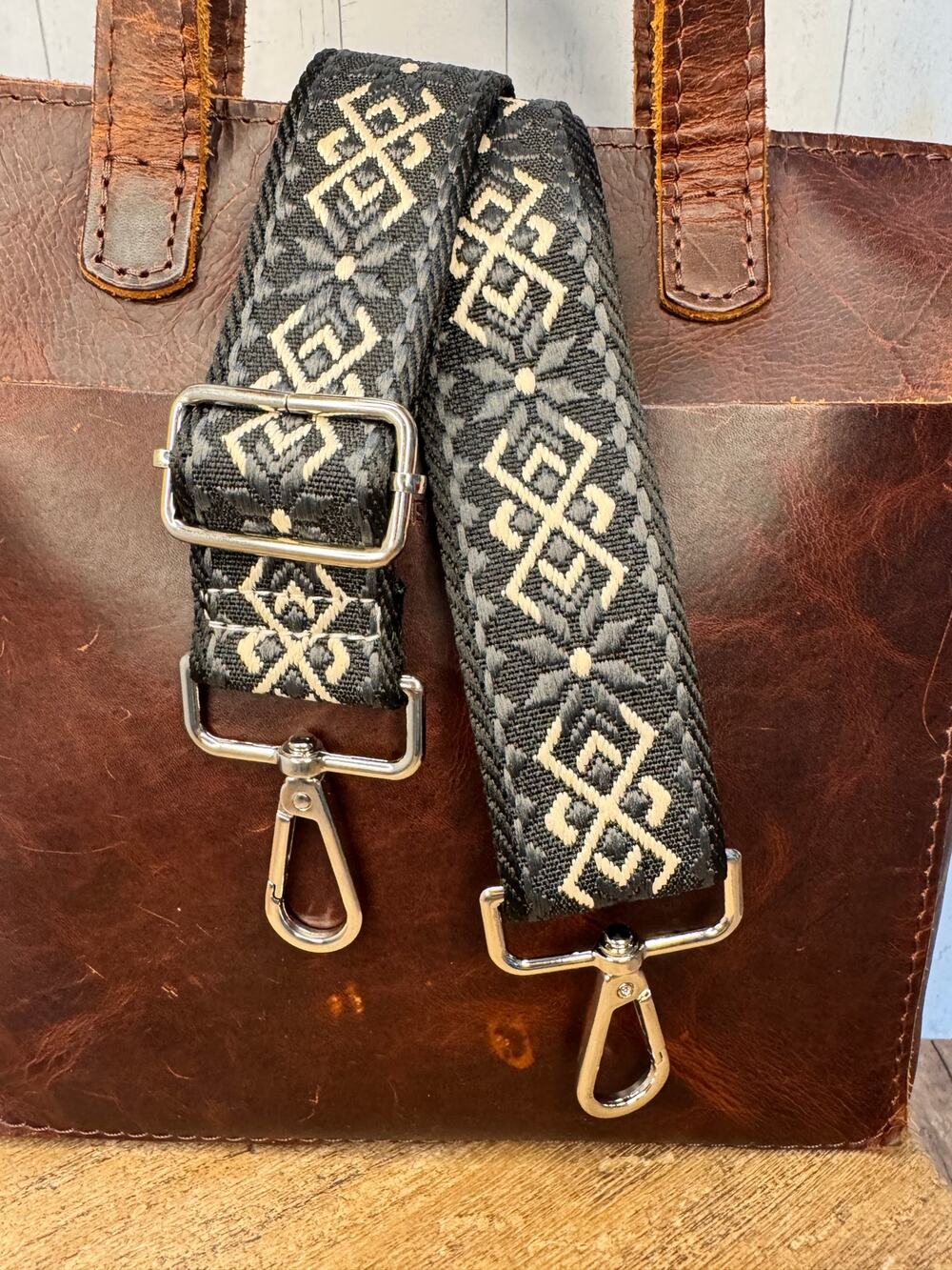 Gray White Black Purse Strap Wide Striped Bag Strap Boho Crossbody Purse Strap